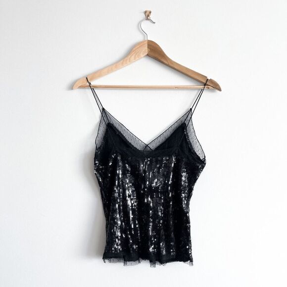 Free People Intimately Women Sassy Cami Sexy Tank Top V Neckline Mesh Black S - Picture 2 of 7